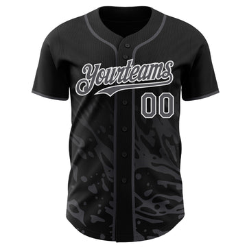 Custom Black Steel Gray-White Fluid Liquid Wave Splatter Authentic Baseball Jersey
