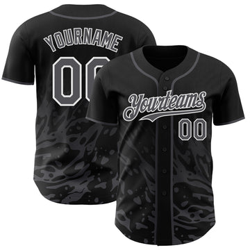 Custom Black Steel Gray-White Fluid Liquid Wave Splatter Authentic Baseball Jersey
