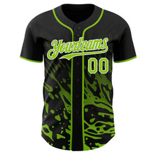 Charger l'image dans la galerie, Custom Black Neon Green-White Fluid Liquid Wave Splatter Authentic Baseball Jersey
