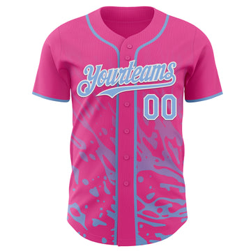 Custom Pink Light Blue-White Fluid Liquid Wave Splatter Authentic Baseball Jersey