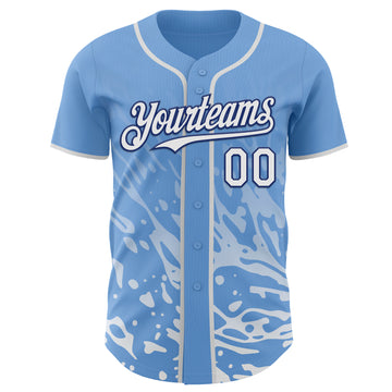 Custom Light Blue White-Royal Fluid Liquid Wave Splatter Authentic Baseball Jersey