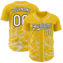 Charger l'image dans la galerie, Custom Yellow White-Black Fluid Liquid Wave Splatter Authentic Baseball Jersey
