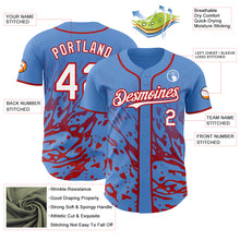 Charger l'image dans la galerie, Custom Powder Blue White-Red Fluid Liquid Wave Splatter Authentic Baseball Jersey
