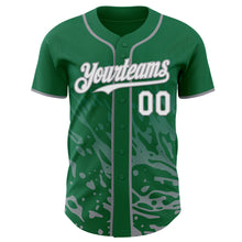Charger l'image dans la galerie, Custom Kelly Green White-Gray Fluid Liquid Wave Splatter Authentic Baseball Jersey
