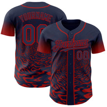 Charger l'image dans la galerie, Custom Navy-Red Fluid Wave Splatter Gradient Authentic Baseball Jersey
