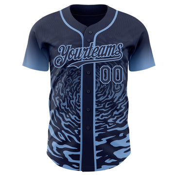 Custom Navy-Light Blue Fluid Wave Splatter Gradient Authentic Baseball Jersey
