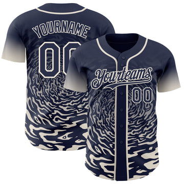 Custom Navy-Cream Fluid Wave Splatter Gradient Authentic Baseball Jersey
