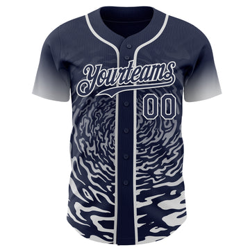 Custom Navy-White Fluid Wave Splatter Gradient Authentic Baseball Jersey