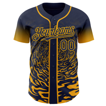 Custom Navy-Gold Fluid Wave Splatter Gradient Authentic Baseball Jersey