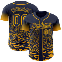 Charger l'image dans la galerie, Custom Navy-Gold Fluid Wave Splatter Gradient Authentic Baseball Jersey
