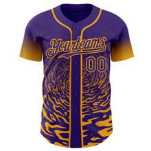 Charger l'image dans la galerie, Custom Purple-Gold Fluid Wave Splatter Gradient Authentic Baseball Jersey
