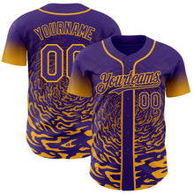 Charger l'image dans la galerie, Custom Purple-Gold Fluid Wave Splatter Gradient Authentic Baseball Jersey
