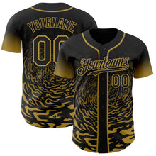 Charger l'image dans la galerie, Custom Black-Old Gold Fluid Wave Splatter Gradient Authentic Baseball Jersey
