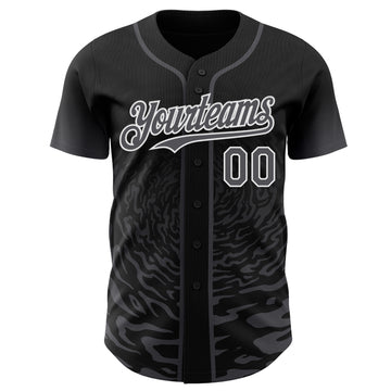 Custom Black Steel Gray-White Fluid Wave Splatter Gradient Authentic Baseball Jersey