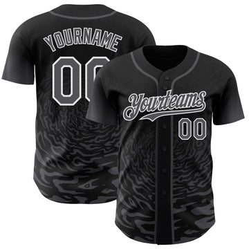 Custom Black Steel Gray-White Fluid Wave Splatter Gradient Authentic Baseball Jersey