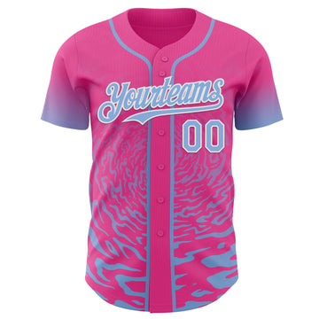 Custom Pink Light Blue-White Fluid Wave Splatter Gradient Authentic Baseball Jersey