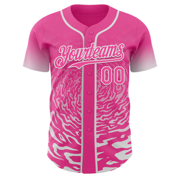 Custom Pink-White Fluid Wave Splatter Gradient Authentic Baseball Jersey