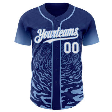 Custom Royal White-Light Blue Fluid Wave Splatter Gradient Authentic Baseball Jersey