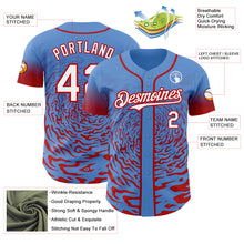 Charger l'image dans la galerie, Custom Powder Blue White-Red Fluid Wave Splatter Gradient Authentic Baseball Jersey
