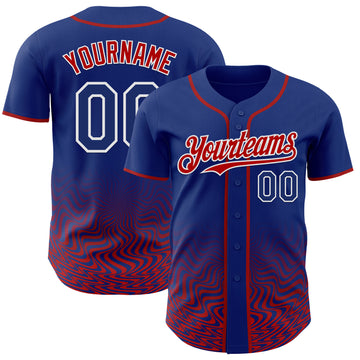 Custom Royal Red-White Fluid Wave Psychedelic Swirl Authentic Baseball Jersey