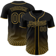 Charger l'image dans la galerie, Custom Black-Old Gold Fluid Wave Psychedelic Swirl Authentic Baseball Jersey
