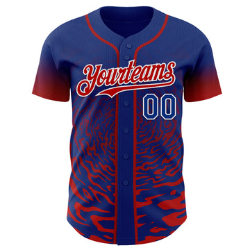 Custom Royal Red-White Fluid Wave Splatter Gradient Authentic Baseball Jersey