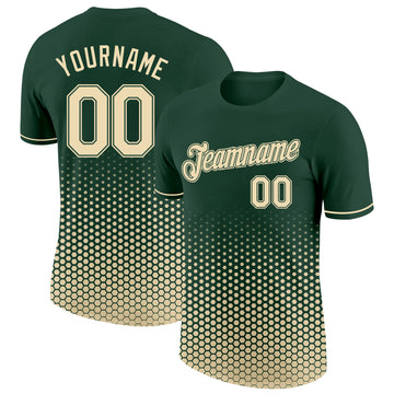 Custom Green-Cream Geometric Hexagonal Dot Gradient Performance T-Shirt