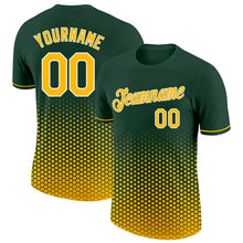 Laden Sie das Bild in den Galerie-Viewer, Custom Green Gold-White Geometric Hexagonal Dot Gradient Performance T-Shirt
