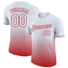 Загрузить изображение в средство просмотра галереи, Custom White-Red Geometric Hexagonal Dot Gradient Performance T-Shirt
