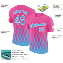 Laden Sie das Bild in den Galerie-Viewer, Custom Pink Sky Blue-White Geometric Hexagonal Dot Gradient Performance T-Shirt
