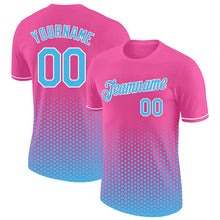 Laden Sie das Bild in den Galerie-Viewer, Custom Pink Sky Blue-White Geometric Hexagonal Dot Gradient Performance T-Shirt
