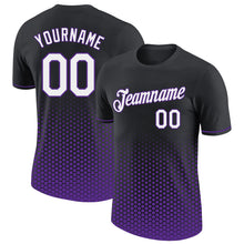 Laden Sie das Bild in den Galerie-Viewer, Custom Black White-Purple Geometric Hexagonal Dot Gradient Performance T-Shirt
