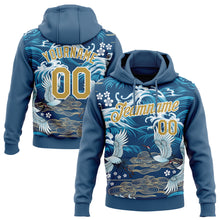 Charger l&#39;image dans la galerie, Custom Stitched Royal Old Gold-White 3D Pattern Design Crane And Cloud Sports Pullover Sweatshirt Hoodie
