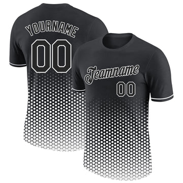 Custom Black-White Geometric Hexagonal Dot Gradient Performance T-Shirt