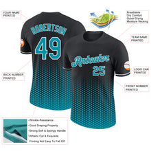 Laden Sie das Bild in den Galerie-Viewer, Custom Black Teal-White Geometric Hexagonal Dot Gradient Performance T-Shirt
