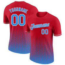 Загрузить изображение в средство просмотра галереи, Custom Red Powder Blue-White Geometric Hexagonal Dot Gradient Performance T-Shirt
