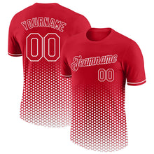 Load image into Gallery viewer, Custom Red-White Geometric Hexagonal Dot Gradient Performance T-Shirt

