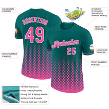 Load image into Gallery viewer, Custom Teal Pink-White Geometric Hexagonal Dot Gradient Performance T-Shirt
