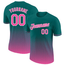 Load image into Gallery viewer, Custom Teal Pink-White Geometric Hexagonal Dot Gradient Performance T-Shirt
