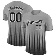 Load image into Gallery viewer, Custom Gray Black-White Geometric Hexagonal Dot Gradient Performance T-Shirt
