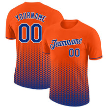 Laden Sie das Bild in den Galerie-Viewer, Custom Orange Royal-White Geometric Hexagonal Dot Gradient Performance T-Shirt
