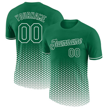 Custom Kelly Green-White Geometric Hexagonal Dot Gradient Performance T-Shirt