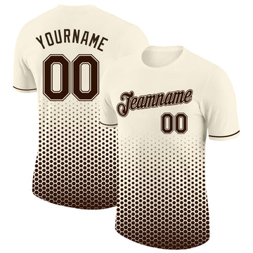 Custom Cream-Brown Geometric Hexagonal Dot Gradient Performance T-Shirt