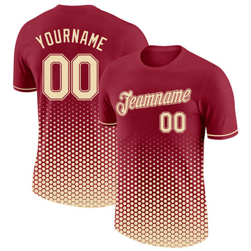 Custom Crimson-Cream Geometric Hexagonal Dot Gradient Performance T-Shirt