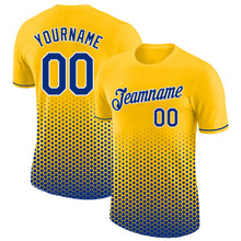Load image into Gallery viewer, Custom Yellow Royal-White Geometric Hexagonal Dot Gradient Performance T-Shirt
