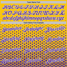 Laden Sie das Bild in den Galerie-Viewer, Custom Yellow Purple-White Geometric Hexagonal Dot Gradient Performance T-Shirt
