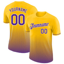 Laden Sie das Bild in den Galerie-Viewer, Custom Yellow Purple-White Geometric Hexagonal Dot Gradient Performance T-Shirt
