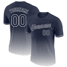 Загрузить изображение в средство просмотра галереи, Custom Navy-White Geometric Hexagonal Dot Gradient Performance T-Shirt
