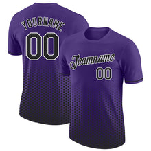 Load image into Gallery viewer, Custom Purple Black-White Geometric Hexagonal Dot Gradient Performance T-Shirt
