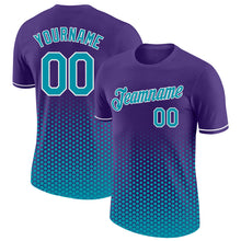 Load image into Gallery viewer, Custom Purple Teal-White Geometric Hexagonal Dot Gradient Performance T-Shirt
